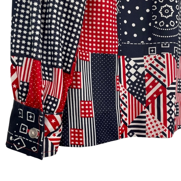 VINTAGE Career Girl Dallas Red White & Black Patchwork Long Sleeve Western Shirt - Picture 4 of 7